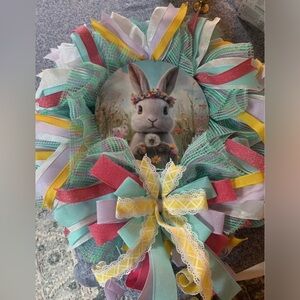 24” Custom Bunny Easter Spring Springtime Wreath Door Decor Pastel Colors